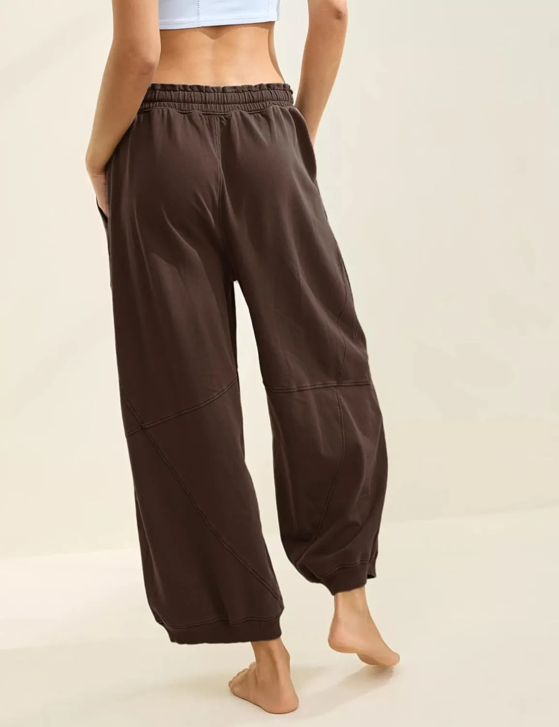 Women's Wide Leg Pants Casual Elastic Wasited Baggy Trouser Slacks Beach Palazzo Harem Pants with Pockets