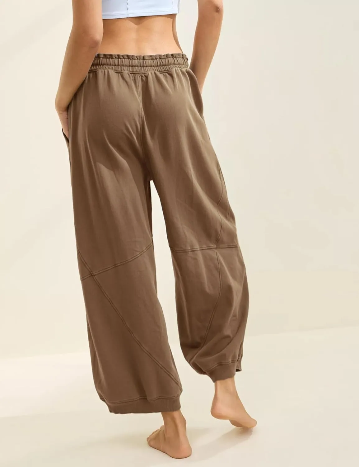 Women's Wide Leg Pants Casual Elastic Wasited Baggy Trouser Slacks Beach Palazzo Harem Pants with Pockets