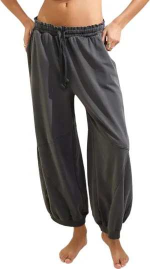 Women's Wide Leg Pants Casual Elastic Wasited Baggy Trouser Slacks Beach Palazzo Harem Pants with Pockets