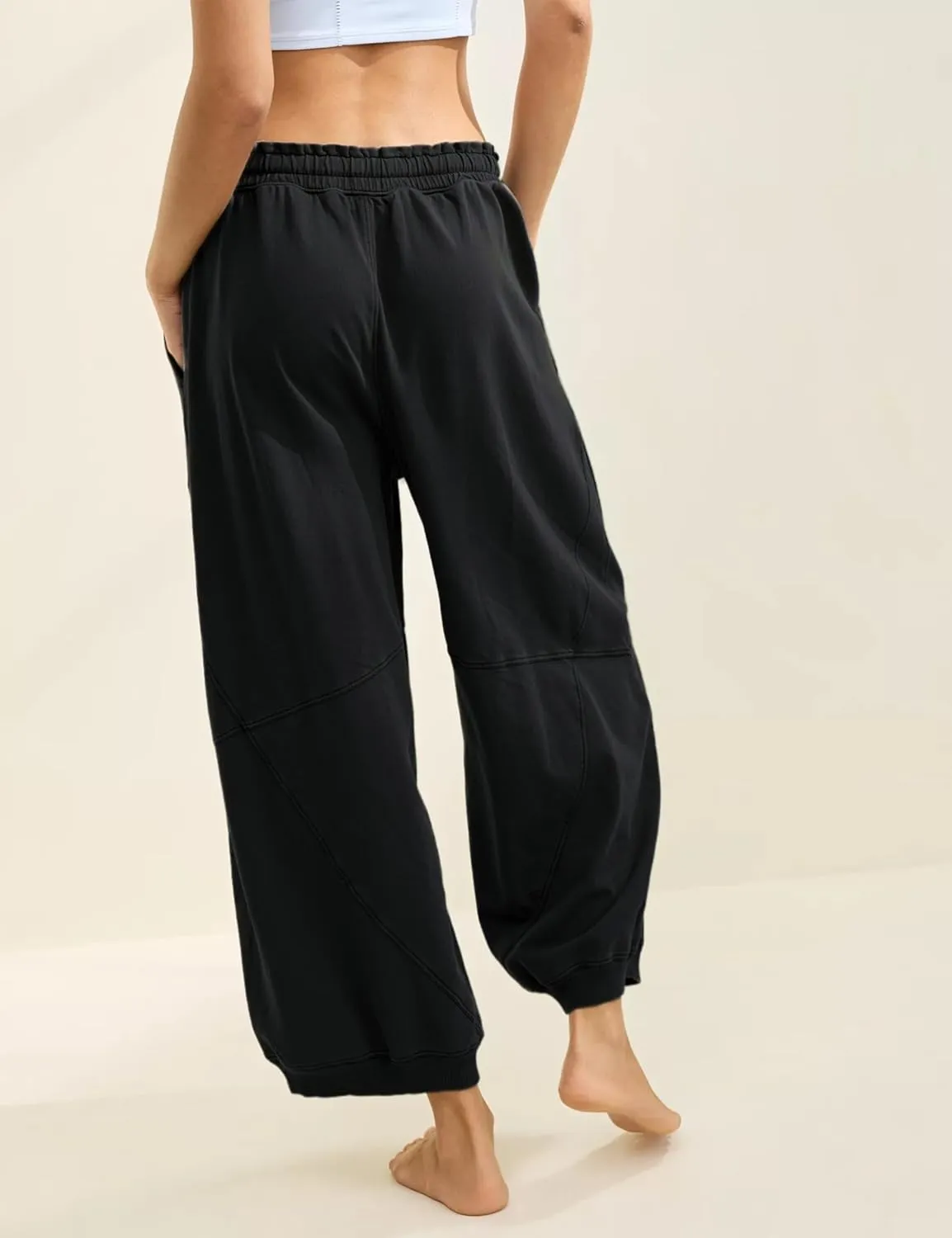 Women's Wide Leg Pants Casual Elastic Wasited Baggy Trouser Slacks Beach Palazzo Harem Pants with Pockets