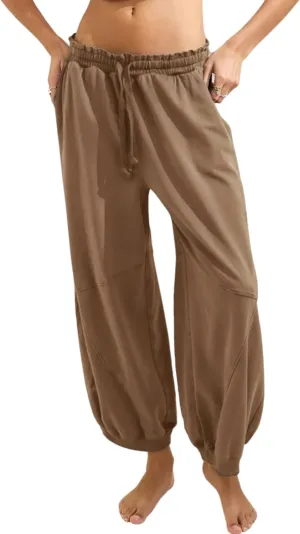 Women's Wide Leg Pants Casual Elastic Wasited Baggy Trouser Slacks Beach Palazzo Harem Pants with Pockets
