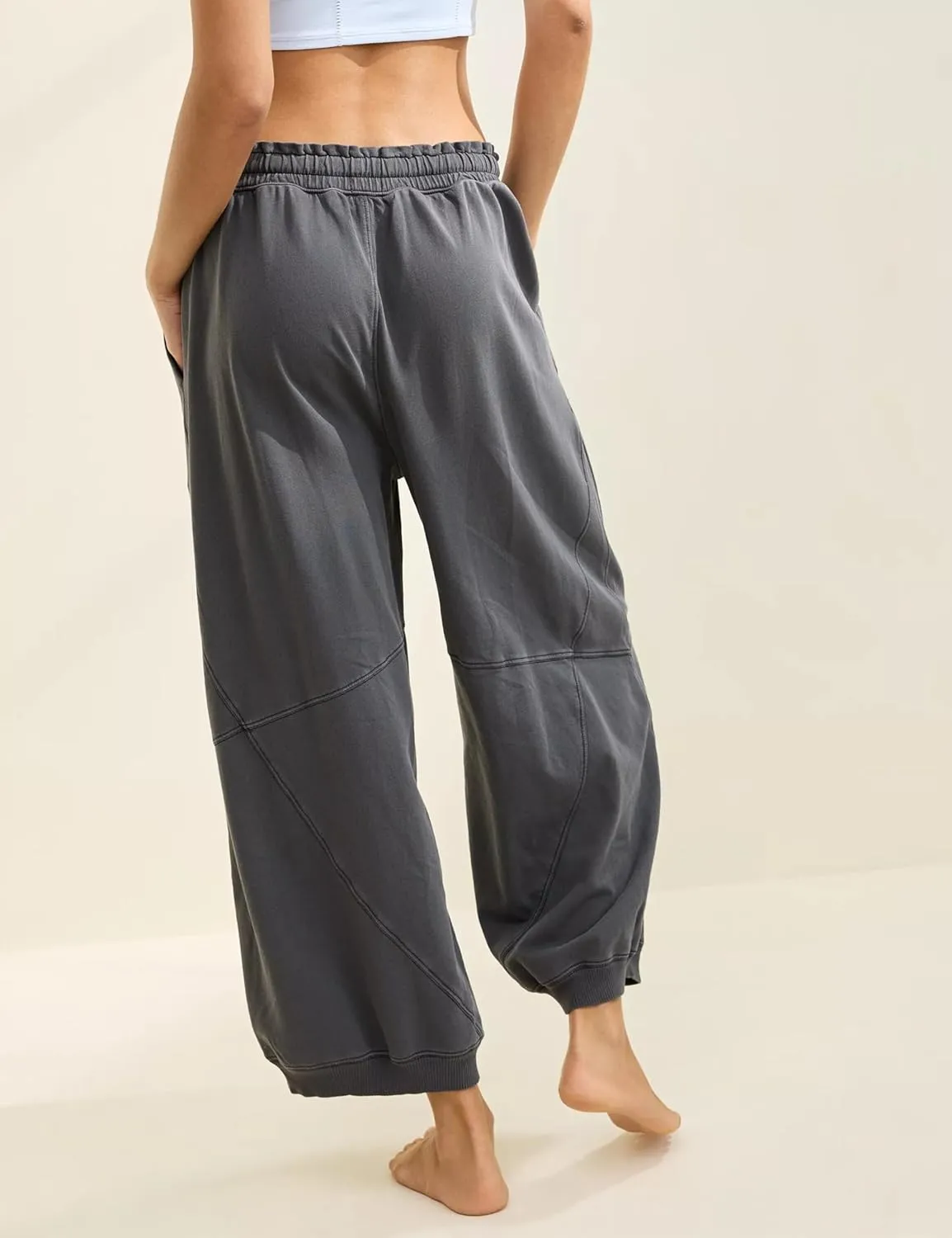 Women's Wide Leg Pants Casual Elastic Wasited Baggy Trouser Slacks Beach Palazzo Harem Pants with Pockets