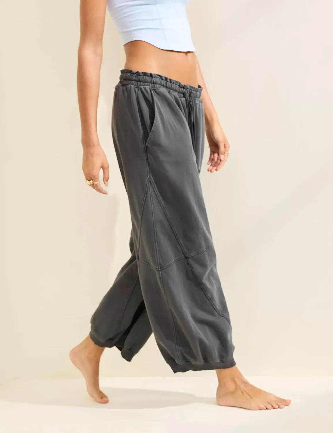 Women's Wide Leg Pants Casual Elastic Wasited Baggy Trouser Slacks Beach Palazzo Harem Pants with Pockets