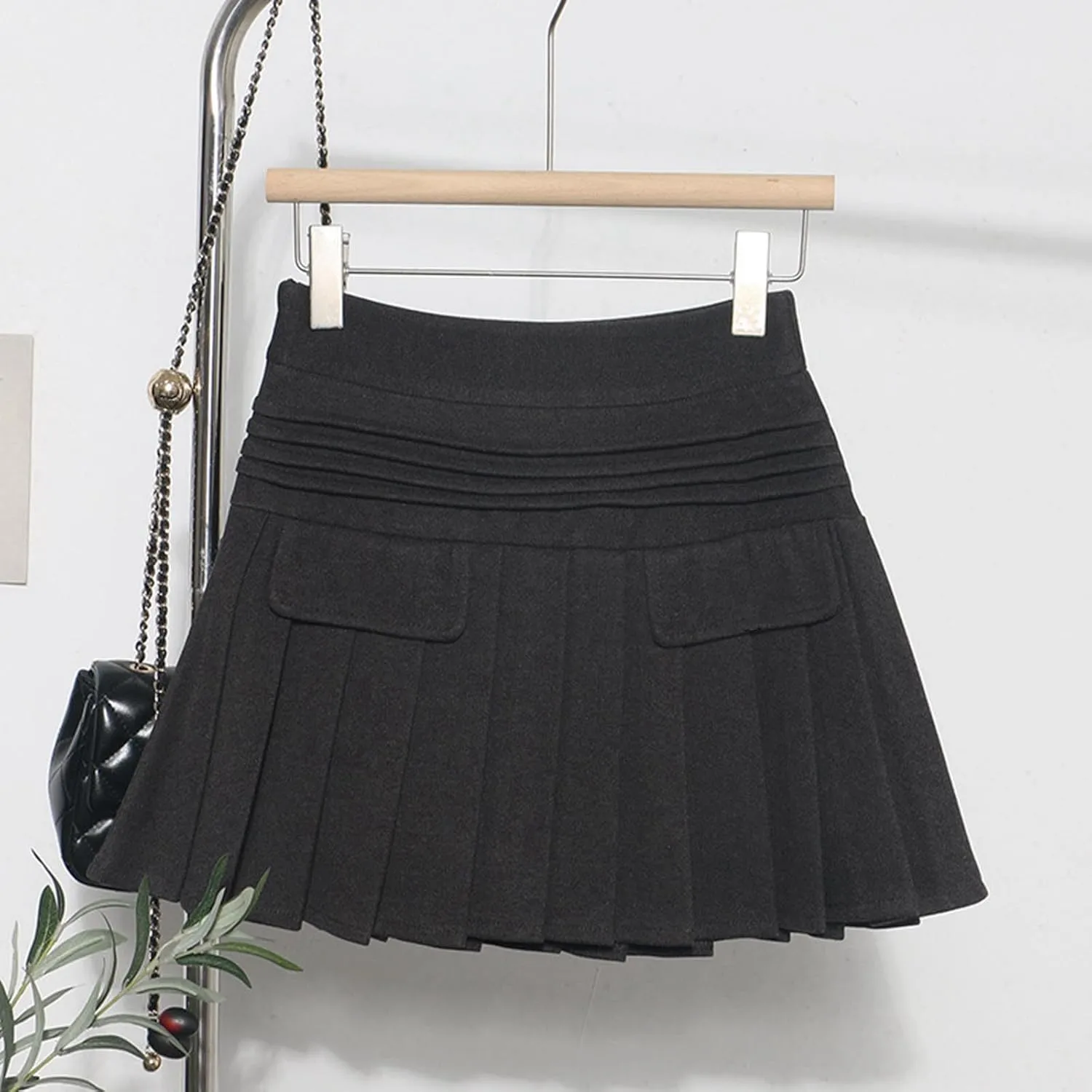 Woolen Pleated Skirt Female Autumn and Winter High Waist A Word Small Fragrance Wind Skirt Slip Umbrella Skirt