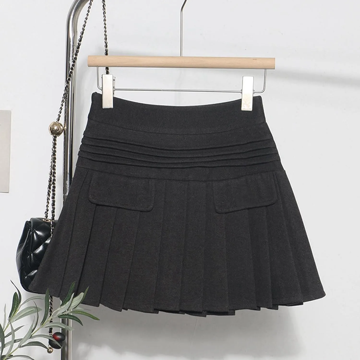 Woolen Pleated Skirt Female Autumn and Winter High Waist A Word Small Fragrance Wind Skirt Slip Umbrella Skirt