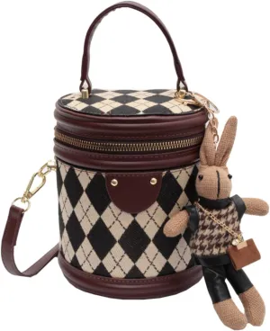 XPONNI Womens Pu Shoulder Bag with Plushle Pendants Top Handle Handbag Cute Mini Crossbody Purse Bucket Bag