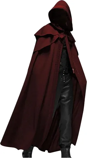 XUNRYAN Men's Renaissance Cloak Hooded Cardigan Long Cape Coat Retro Gothic Solid Cosplay Party Outfit Halloween Costume