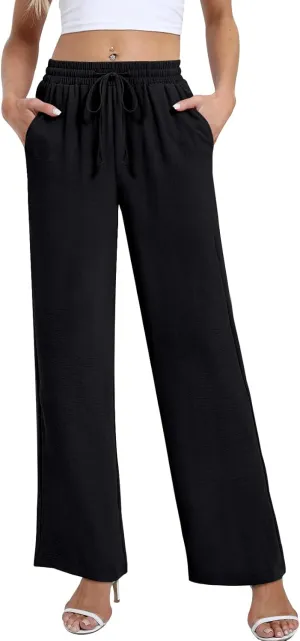 Yicro Womens High Waisted Wide Leg Pants with Pockets Casual Loose Palazzo Trousers