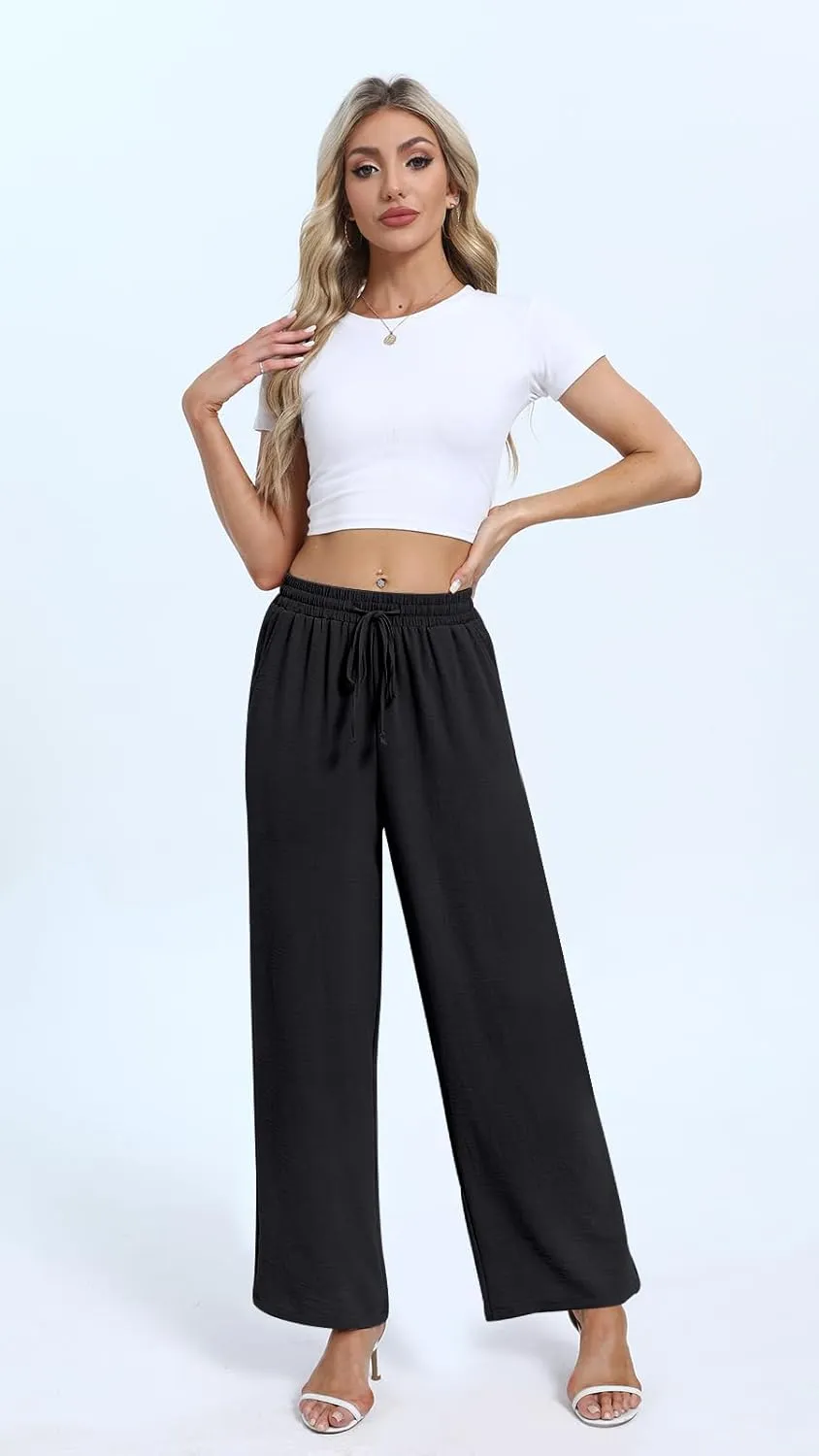 Yicro Womens High Waisted Wide Leg Pants with Pockets Casual Loose Palazzo Trousers