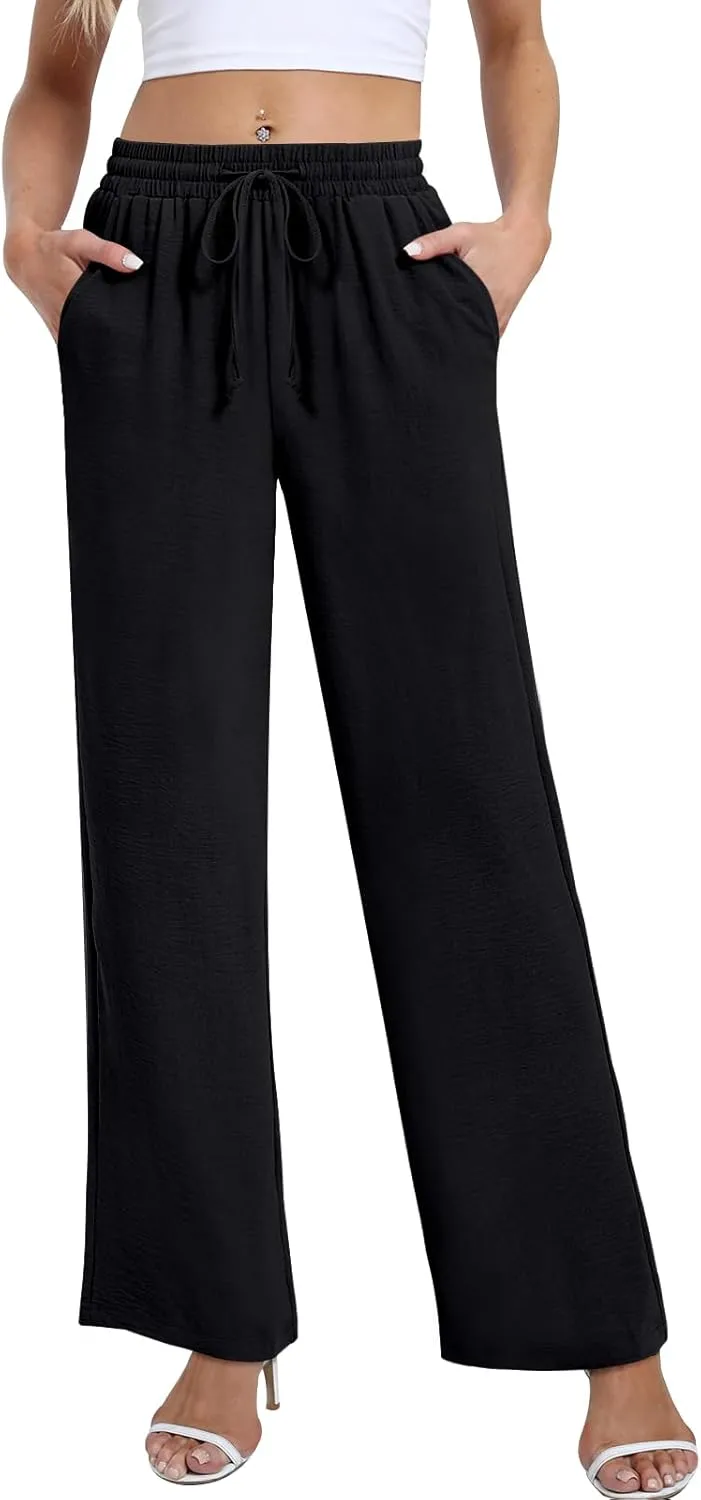 Yicro Womens High Waisted Wide Leg Pants with Pockets Casual Loose Palazzo Trousers