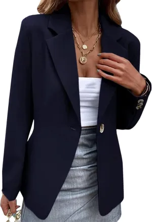 YMING Women's Long Sleeve Slim Suit Jacket Lapel Open Blazer Casual Button Down Work Office Cardigan Overcoats