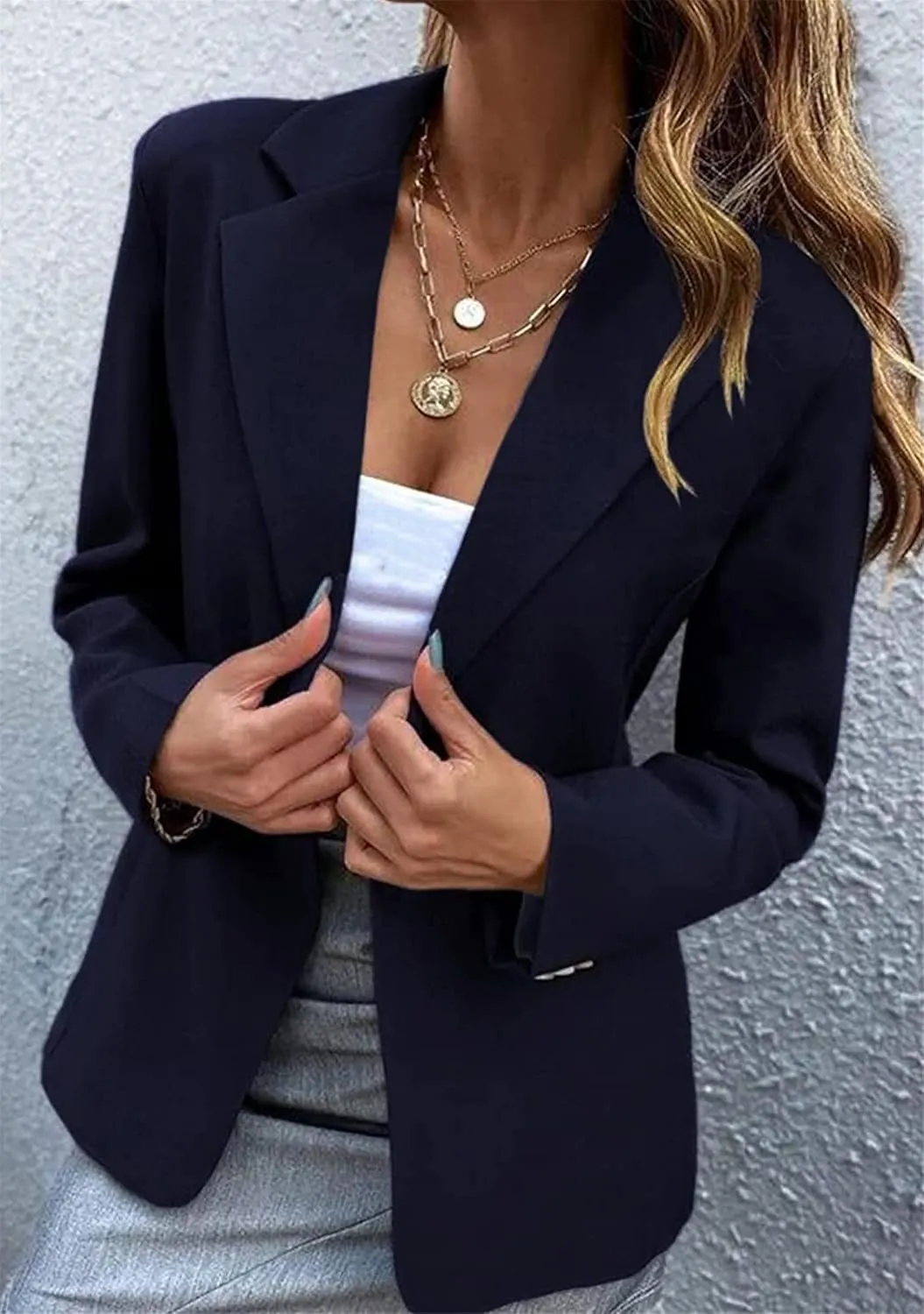 YMING Women's Long Sleeve Slim Suit Jacket Lapel Open Blazer Casual Button Down Work Office Cardigan Overcoats