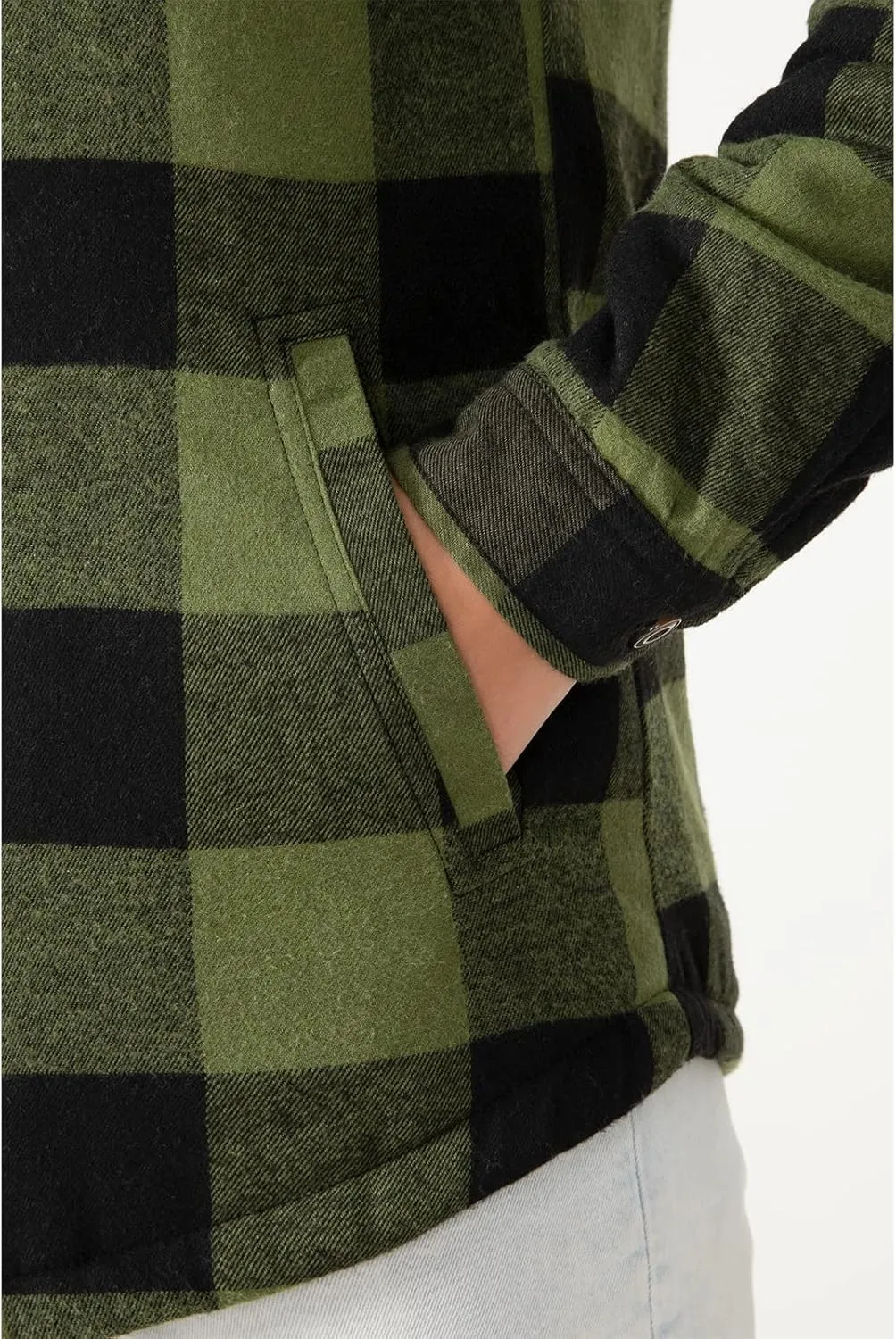 ZENTHACE Women's Sherpa Lined Plaid Flannel Jacket Button Down Hooded Flannel Shirt Jacket Warm Shacket(All Sherpa Lining)