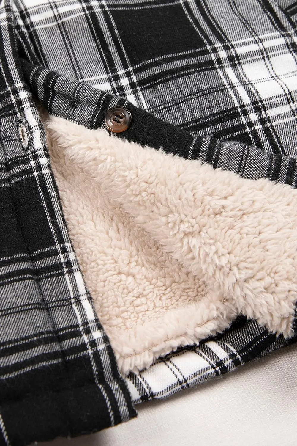 ZENTHACE Women's Sherpa Lined Plaid Flannel Jacket Button Down Hooded Flannel Shirt Jacket Warm Shacket(All Sherpa Lining)