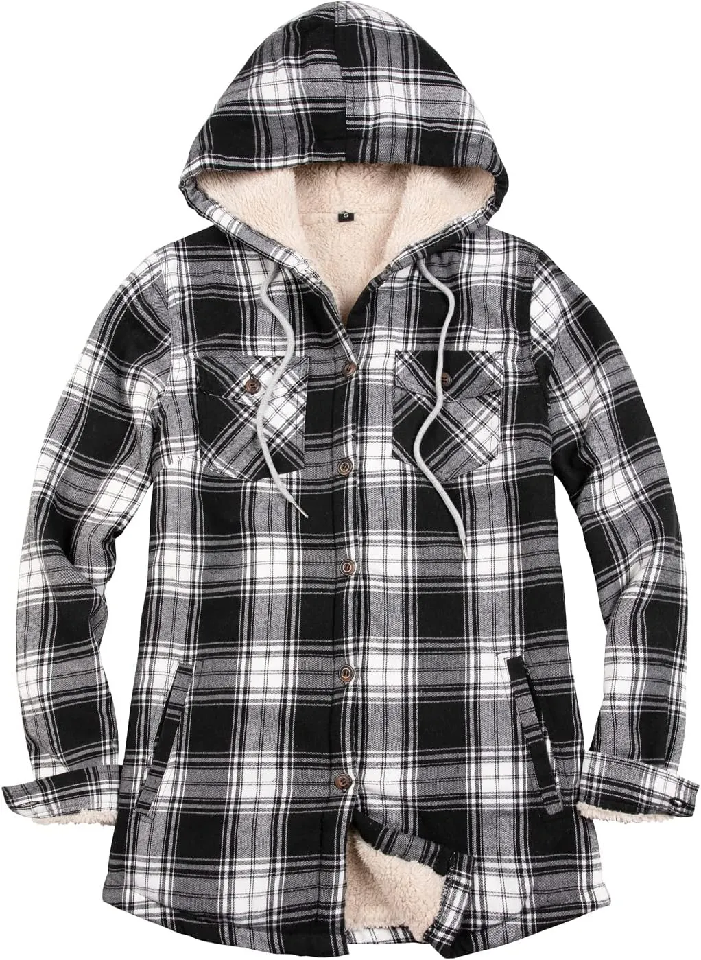 ZENTHACE Women's Sherpa Lined Plaid Flannel Jacket Button Down Hooded Flannel Shirt Jacket Warm Shacket(All Sherpa Lining)