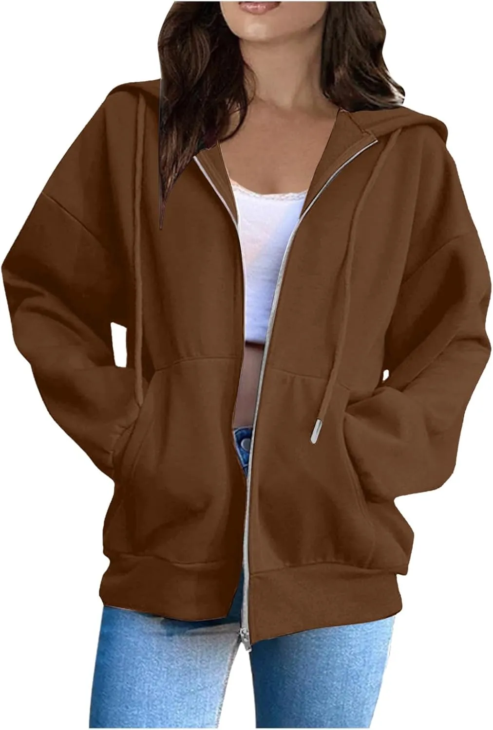 Zip Up Hoodie Women Long Sleeve Oversized Sweatshirt for Women Y2k Jacket with Pockets Fall Clothes 2024